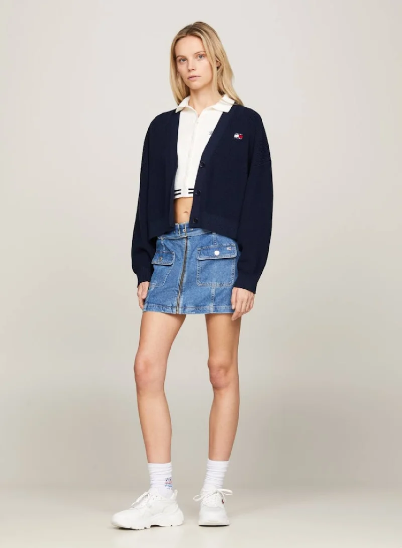 TOMMY JEANS Women's Back Flag Badge V-Neck Cardigan -  Pure organic cotton, Navy