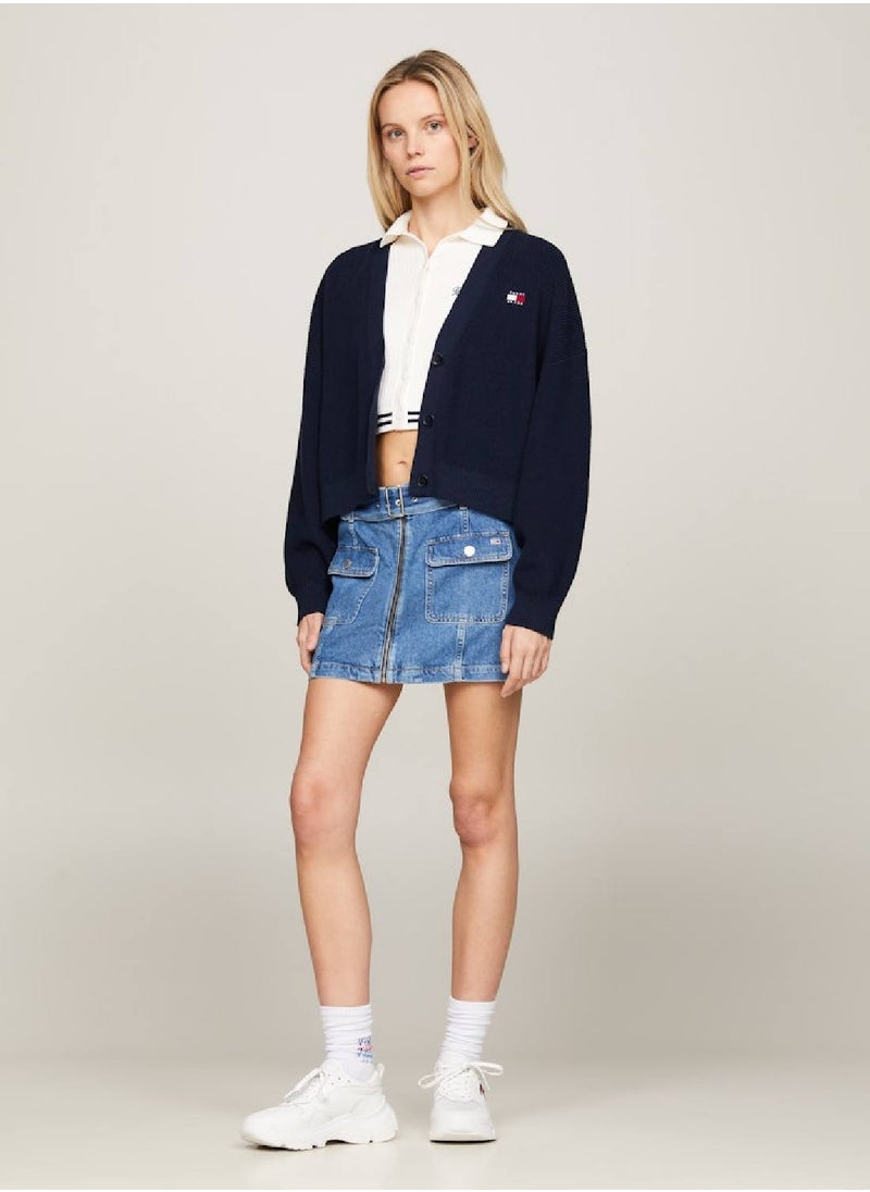 TOMMY JEANS - Women's Back Flag Badge V-Neck Cardigan -  Pure organic cotton, Navy - Image 1