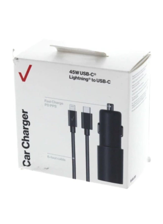 فيريزون شاحن سيارة USB-C محول سيارة 45 وات مع كابل USB C إلى USB C بطول 1.8 متر  - Image 1