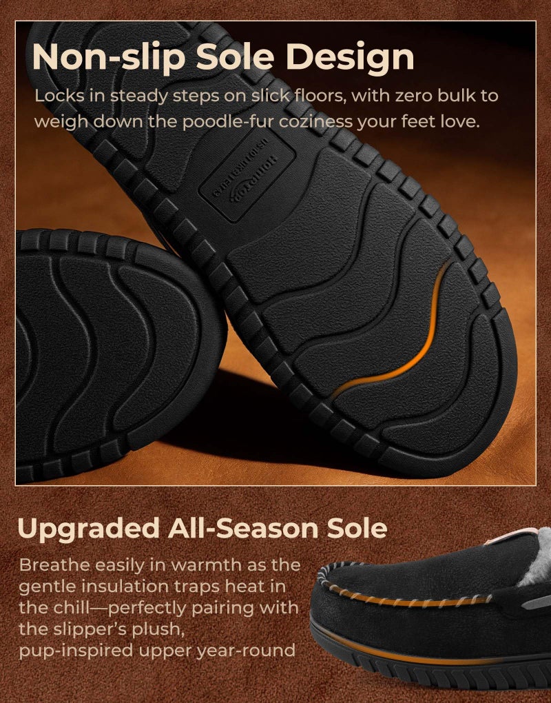 HomeTop Men's Moccasin Slippers Soft Faux Suede Plush Warm Lining Memory Foam Indoor House Shoes with Anti-Skid Sole (10, Black) - Image 5