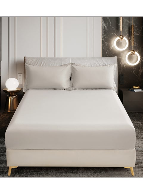 Bedding Fitted Sheet - Fits 200x200 Cm For Super King Bed - 3 Pcs (1 Fitted Sheet and 2 Pillowcases) - 35 Cm Deep Pocket - Solid Bed Sheet