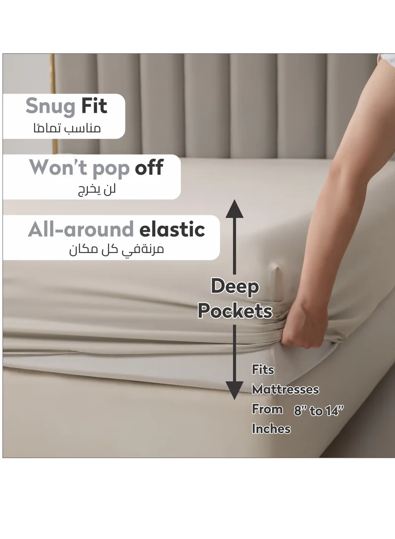 Donetella Bedding Fitted Sheet - Fits 200x200 Cm For Super King Bed - 3 Pcs (1 Fitted Sheet and 2 Pillowcases) - 35 Cm Deep Pocket - Solid Bed Sheet