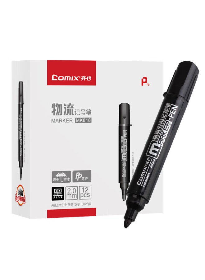 كوميكس Comix Black Thick-tip Logistics Oil-based Marker Pen، 12 قطعة/علبة، قرطاسية مكتبية، أداة، Mk818 - Image 5