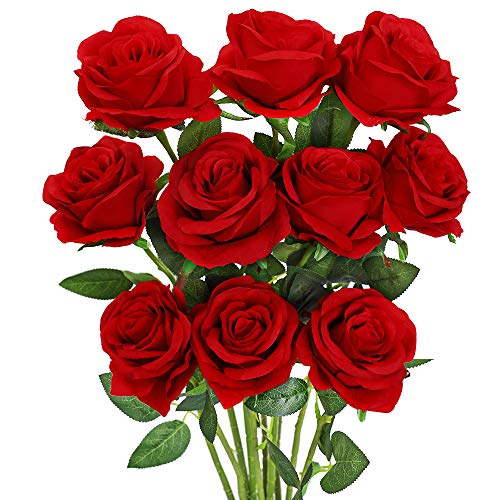 Luyue 10PCS Artificial Roses Flower with Stems Slik Fake Flowers Bouquet Realistic Long Stem Faux Rose for Valentines Day Wedding Home Decor - Image 1