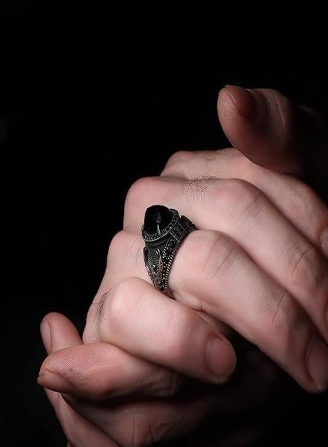 KsrModa 925 Sterling Silver Phoenix Design Men's Ring with Black Zircon Gemstone, Handmade Eagle Silver Ring for Men, 7, Sterling Silver, Zircon - Image 4