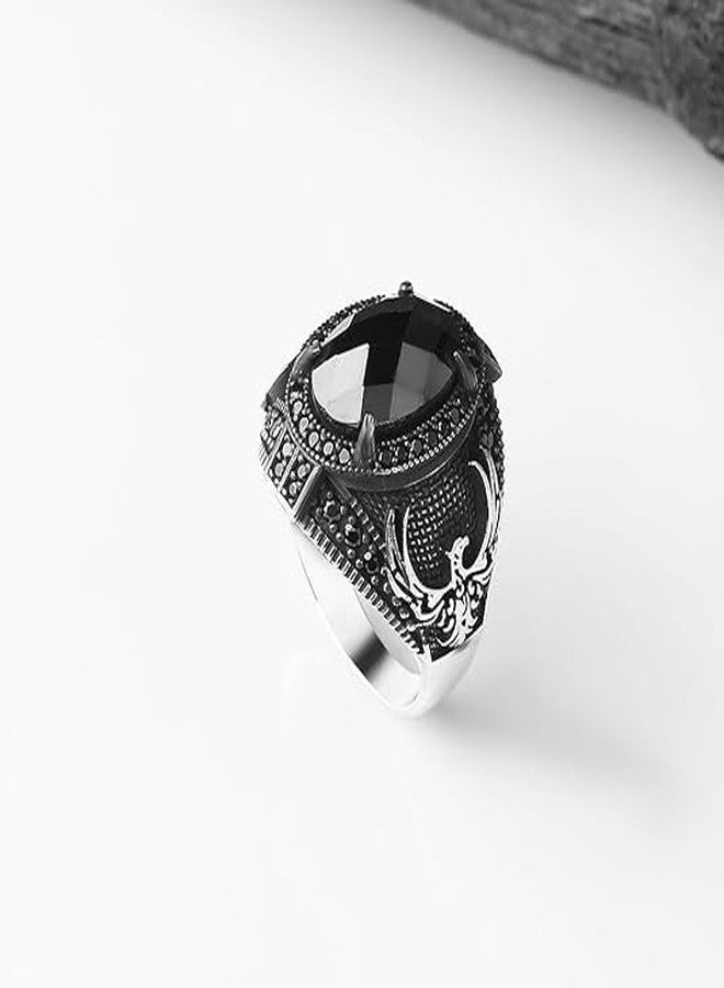 KsrModa 925 Sterling Silver Phoenix Design Men's Ring with Black Zircon Gemstone, Handmade Eagle Silver Ring for Men, 7, Sterling Silver, Zircon - Image 3