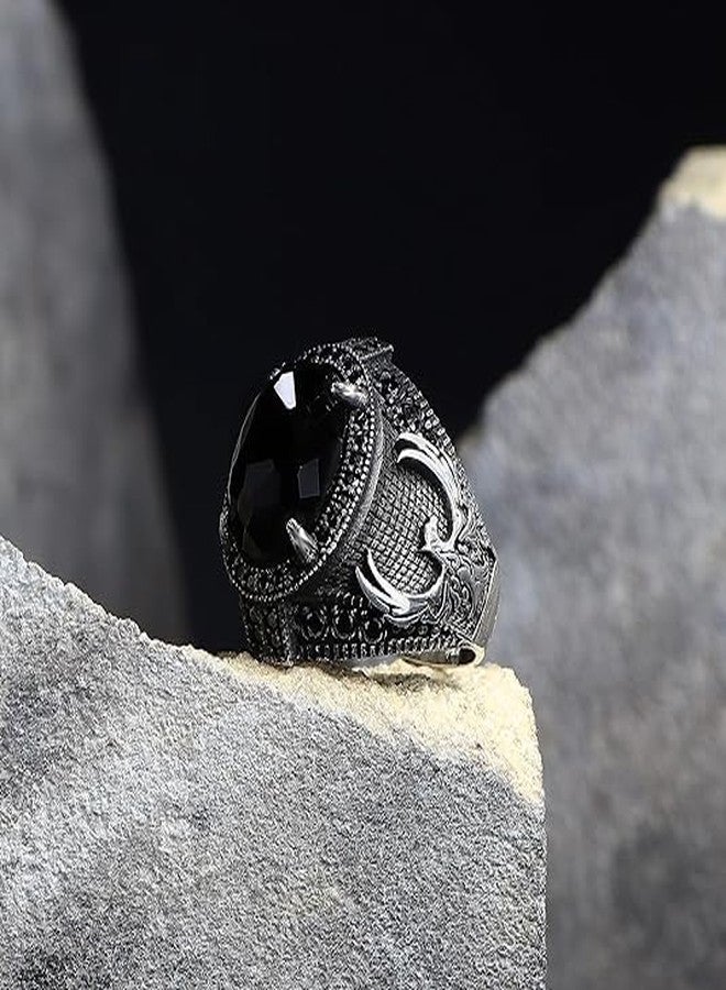 KsrModa 925 Sterling Silver Phoenix Design Men's Ring with Black Zircon Gemstone, Handmade Eagle Silver Ring for Men, 7, Sterling Silver, Zircon - Image 5