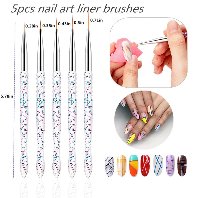 FULINJOY Nail Dotting Tools 10 Pcs Kit - 5 pcs Double-end Nail Dotting tools and 5 Pcs Nail Art Liner Painting Brushes - Image 4