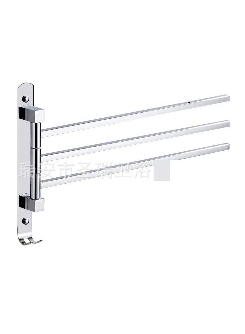 Loquat Direct Sale New Design Towel Rack Stainless Steel Swivel Square Tube Bathroom Accessory Cross Border(Hooked Square Tube Activity Three Poles) 