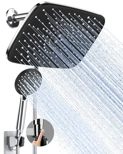Veken 11.8 Inch Rain Shower Head with Handheld- High Pressure Dual Shower Heads with 5 Modes Handheld Spray Combo- Wide Rainfall Showerhead with Hose, Bathroom Accessories, Chrome - Image 1