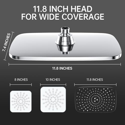 Veken 11.8 Inch Rain Shower Head with Handheld- High Pressure Dual Shower Heads with 5 Modes Handheld Spray Combo- Wide Rainfall Showerhead with Hose, Bathroom Accessories, Chrome - Image 2