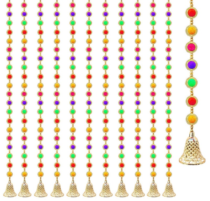 Tia Crafts Decorative Pom Pom Bead Toran, 1 Metre, Multicolor with Golden Bell Hangings Backdrops for Home Decor (Mix Colour Chakri (12 Strings)) - Image 5