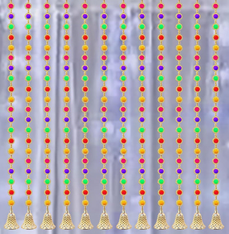 Tia Crafts Decorative Pom Pom Bead Toran, 1 Metre, Multicolor with Golden Bell Hangings Backdrops for Home Decor (Mix Colour Chakri (12 Strings)) - Image 3