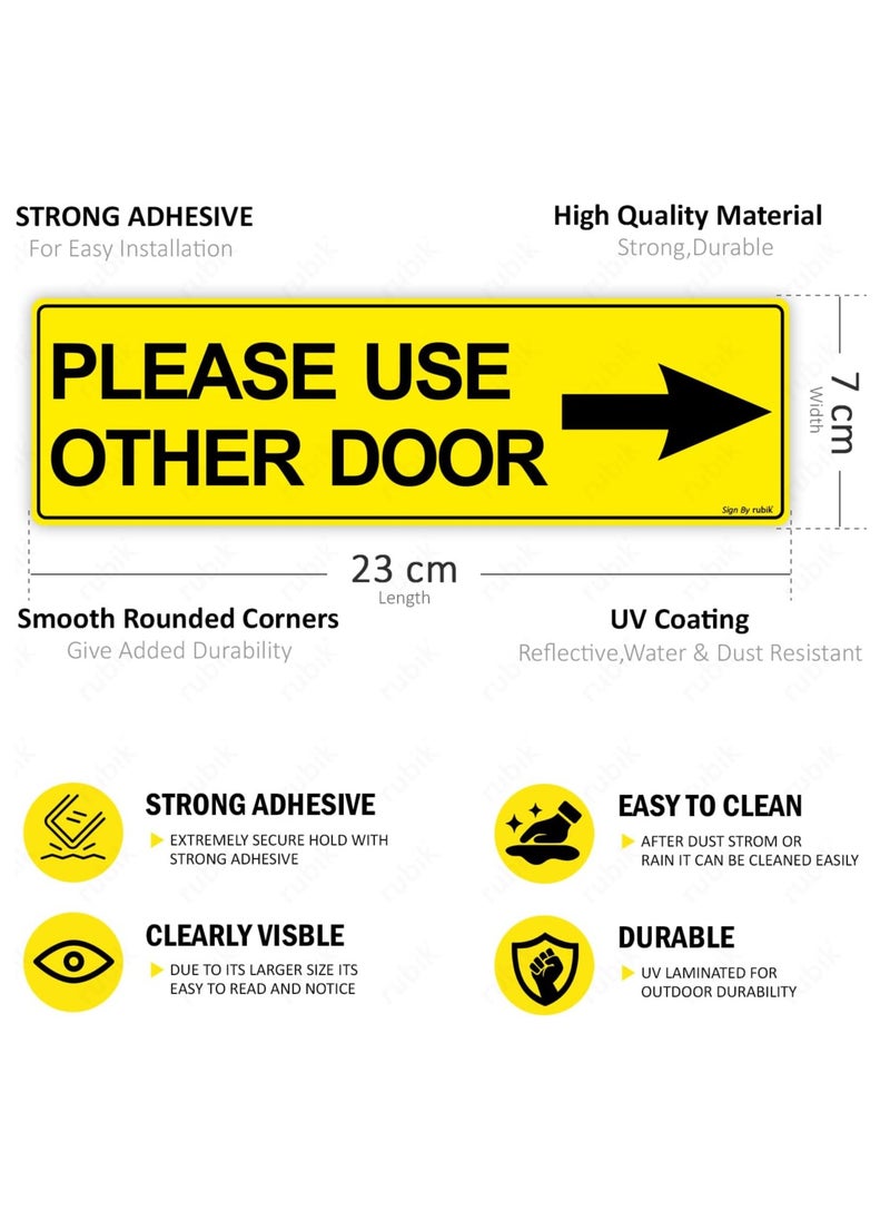 Rubik Please Use Other Door Self Adhesive Sign Sticker 23x7cm, Removable Weather Resistant Reflective Long Lasting Vinyl Decal for Office Stores Schools Indoors and Outdoors (Right Side, Yellow/Black)  - Image 2