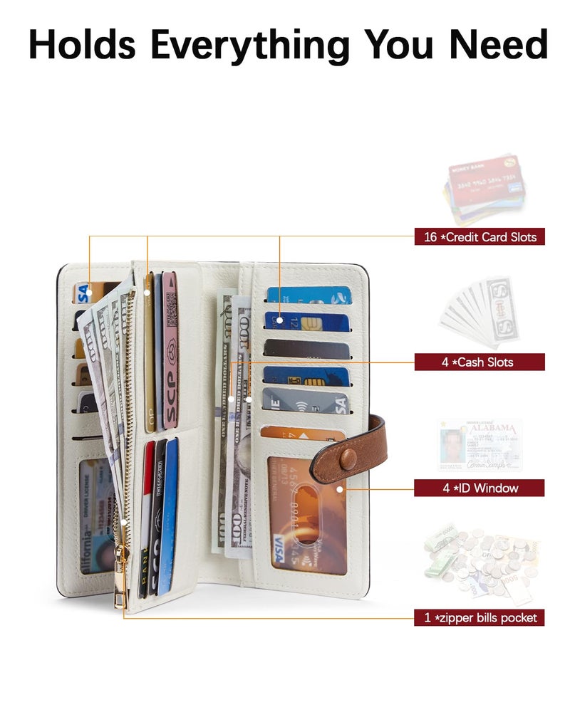 BOSTANTEN Womens Leather Wallets RFID Blocking Large Capacity Trifold Card Holder Ladies Phone Clutch Beige＆Brown - Image 3