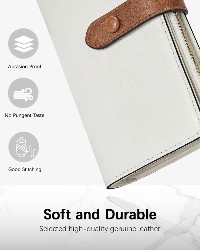 BOSTANTEN Womens Leather Wallets RFID Blocking Large Capacity Trifold Card Holder Ladies Phone Clutch Beige＆Brown - Image 2