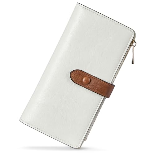 BOSTANTEN Womens Leather Wallets RFID Blocking Large Capacity Trifold Card Holder Ladies Phone Clutch Beige＆Brown - Image 1