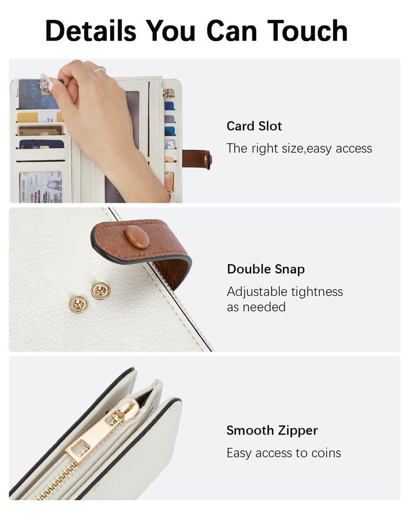 BOSTANTEN Womens Leather Wallets RFID Blocking Large Capacity Trifold Card Holder Ladies Phone Clutch Beige＆Brown - Image 4