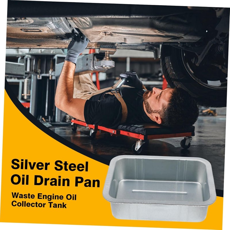 Waste Engine Oil Collector Pan Durable Steel Oil Drain Tray for Automotive Fluids for Car Repair and Maintenance Silver - Image 5