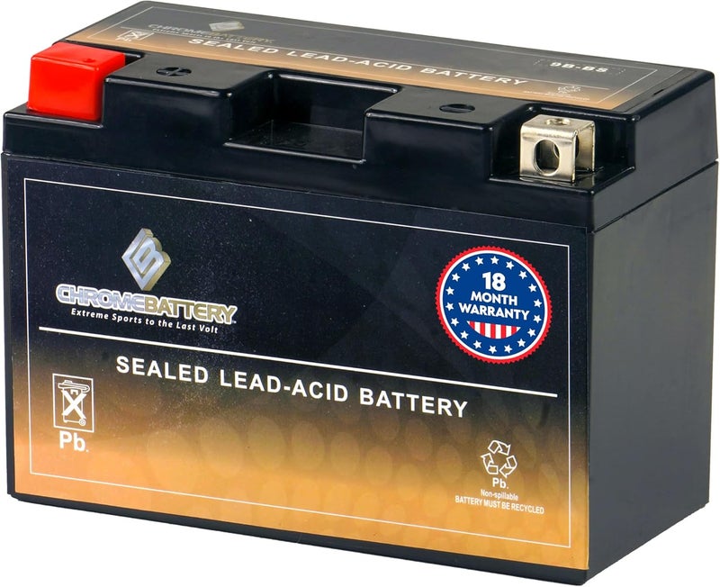 CB CHROMEBATTERY بطارية YTX9B-BS 12 فولت 115 CCA AGM – بطارية خالية من الصيانة بسعة 9 Ah للدراجات الرياضية، ATV، السكوتر، جت سكي – طرف صمولة ومسمار T3 – تناسب ياماها R6، هوندا CBR600F4i، سوزوكي GSX-R600 - Image 1