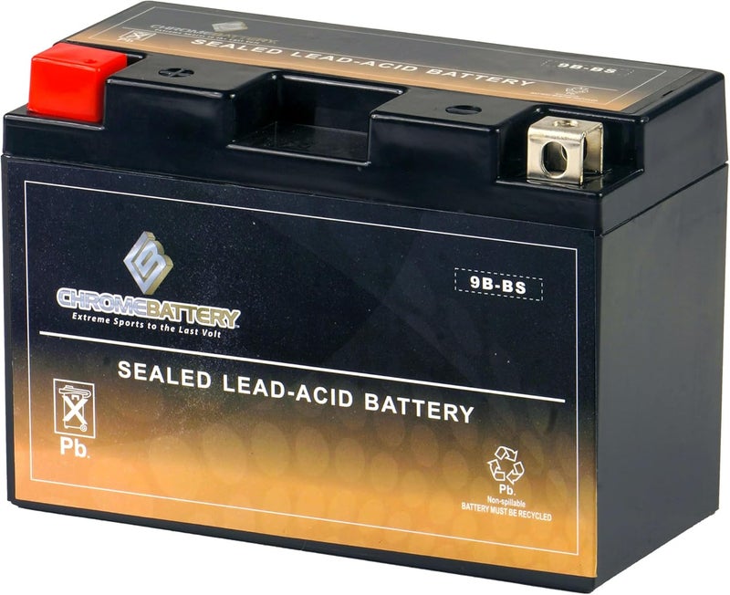 CB CHROMEBATTERY بطارية YTX9B-BS 12 فولت 115 CCA AGM – بطارية خالية من الصيانة بسعة 9 Ah للدراجات الرياضية، ATV، السكوتر، جت سكي – طرف صمولة ومسمار T3 – تناسب ياماها R6، هوندا CBR600F4i، سوزوكي GSX-R600 - Image 2