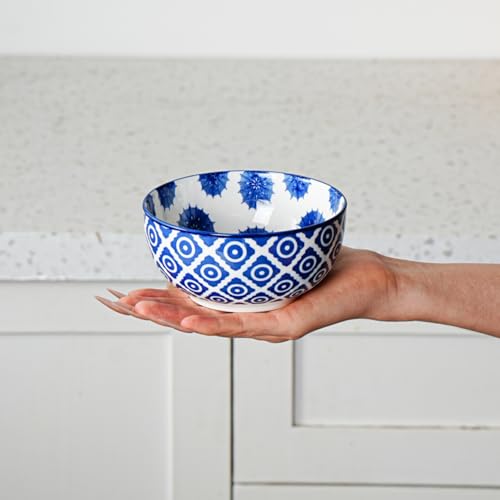 Cerkik Ceramic Dessert Bowls Set 11 Oz Small Ice Cream Bowl for kitchen 47 Inch Porcelain Cereal Bowl for Fruits Salad Side Dishes Ramen Microwave Dishwasher Safe Set of 6 Vintage Blue - Image 3