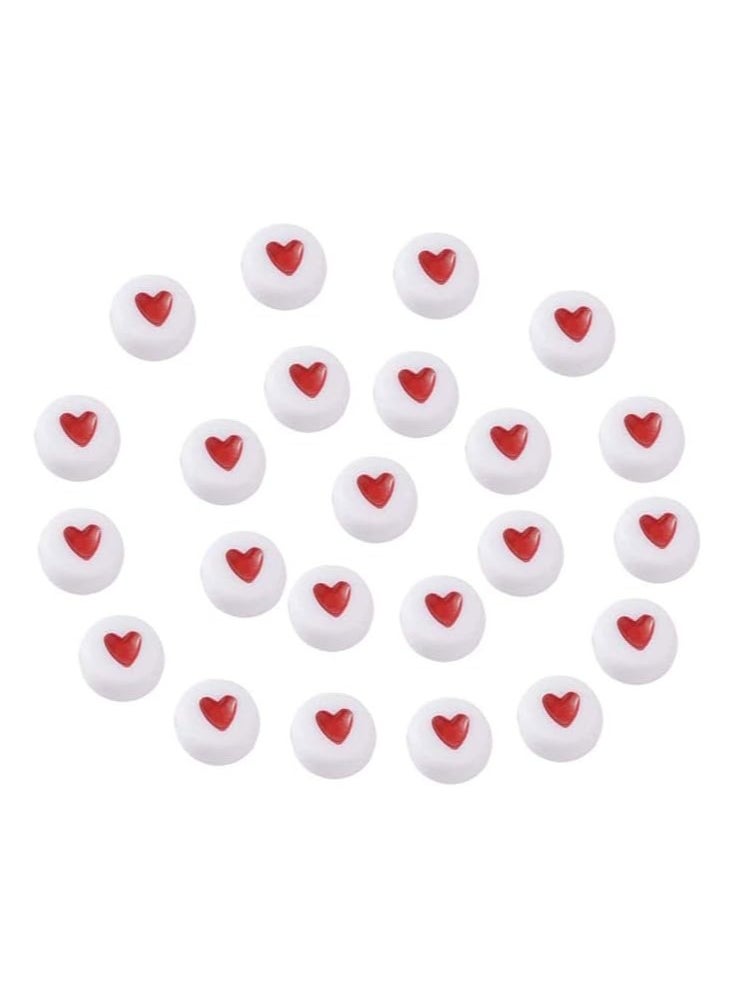 asmat Lovely Acrylic Heart-Shaped Beads Red DIY Bracelet Necklace Accessories (White red)  - Image 1