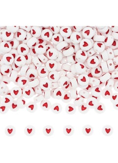 asmat Lovely Acrylic Heart-Shaped Beads Red DIY Bracelet Necklace Accessories (White red)  - Image 2