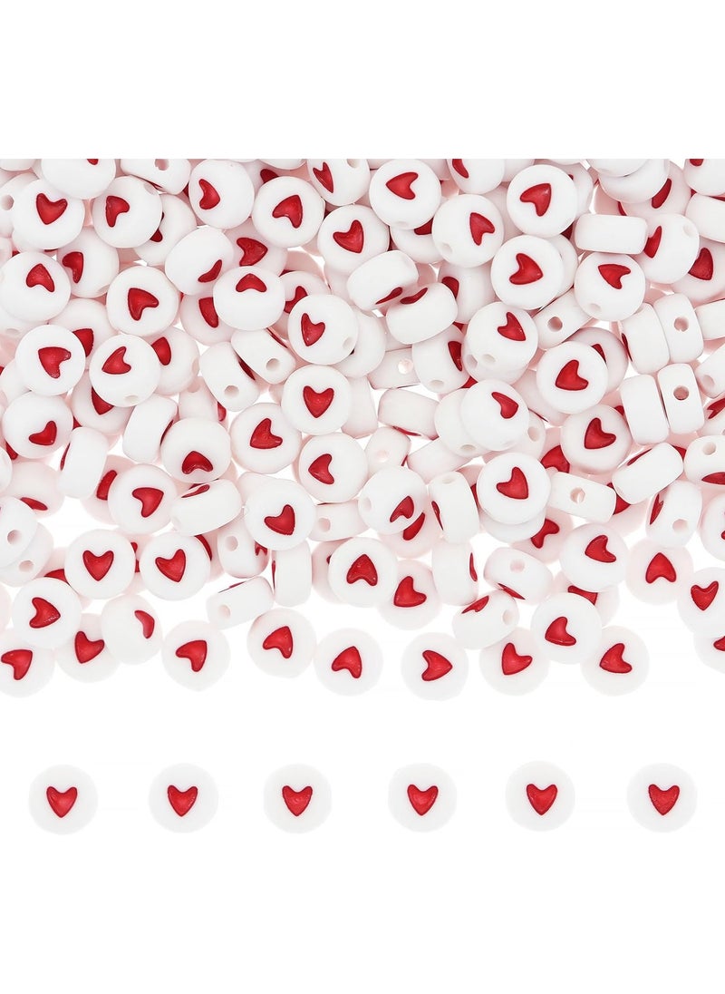 asmat Lovely Acrylic Heart-Shaped Beads Red DIY Bracelet Necklace Accessories (White red)  - Image 2