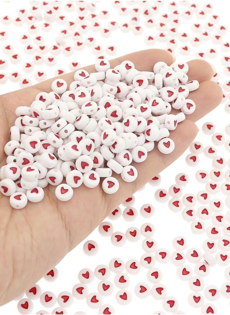 asmat Lovely Acrylic Heart-Shaped Beads Red DIY Bracelet Necklace Accessories (White red)  - Image 3