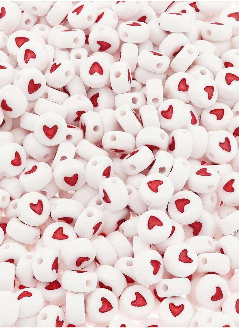 asmat Lovely Acrylic Heart-Shaped Beads Red DIY Bracelet Necklace Accessories (White red)  - Image 4