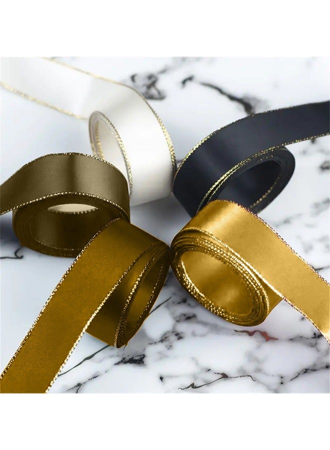 Zeemey 5 Rolls Gold-Edged Double-Sided Satin Ribbon – 0.86 Inch x 5.5 Yards Each (Total 27.5 Yards) – Elegant Gift Wrapping Ribbon, Maun Ribbon, Gift Ribbon, and Decorative Ribbons for Crafts and Gifts - Image 1