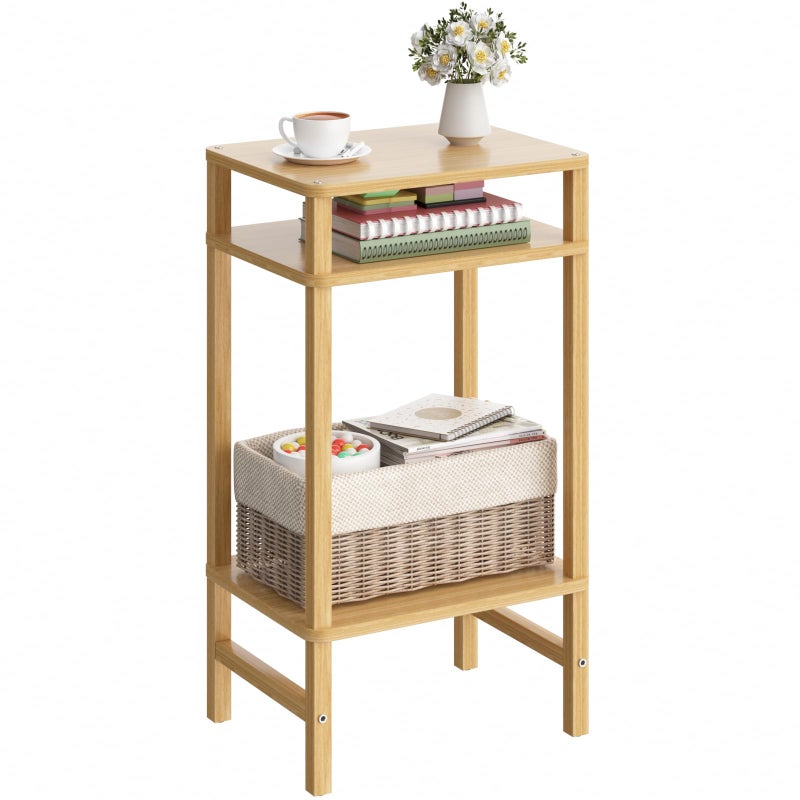 YUFAM Side Table End Table Tall Night Stand 3-Tier for Living Room Bedroom Bathroom Office Furniture Natural - Image 1