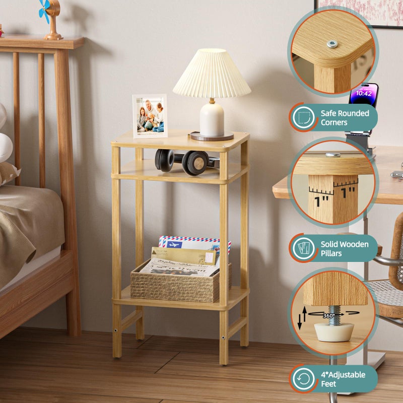 YUFAM Side Table End Table Tall Night Stand 3-Tier for Living Room Bedroom Bathroom Office Furniture Natural - Image 4