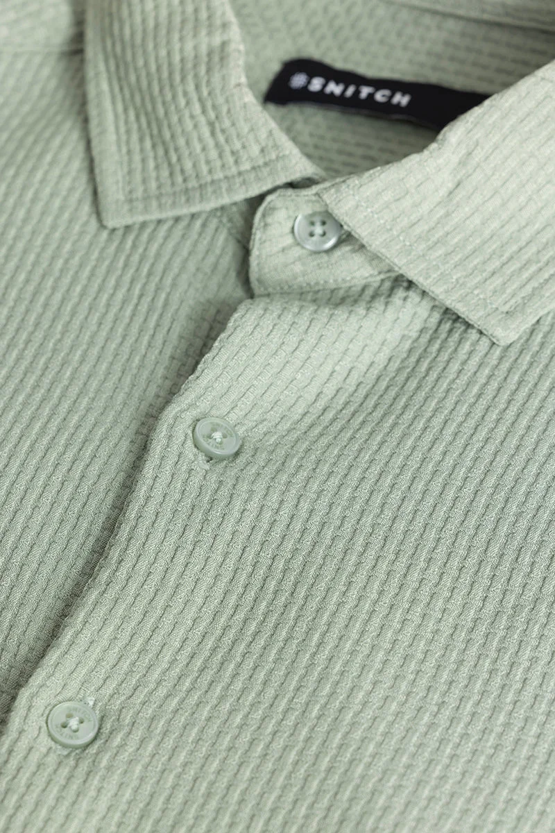 سنيتش Light Green Textured Long Sleeve Slim Fit Casual Shirt