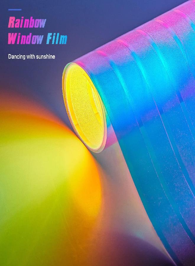 Coavas Coavas Window Privacy Film Blinds Stained Glass Window Film Frosted Glass Film Heat Blocker Static Clings Non-Adhesive Decorative Stickers Home Office Bathroom Door Covering(78.7 x 17.5 Inch, Rainbow) - Image 1