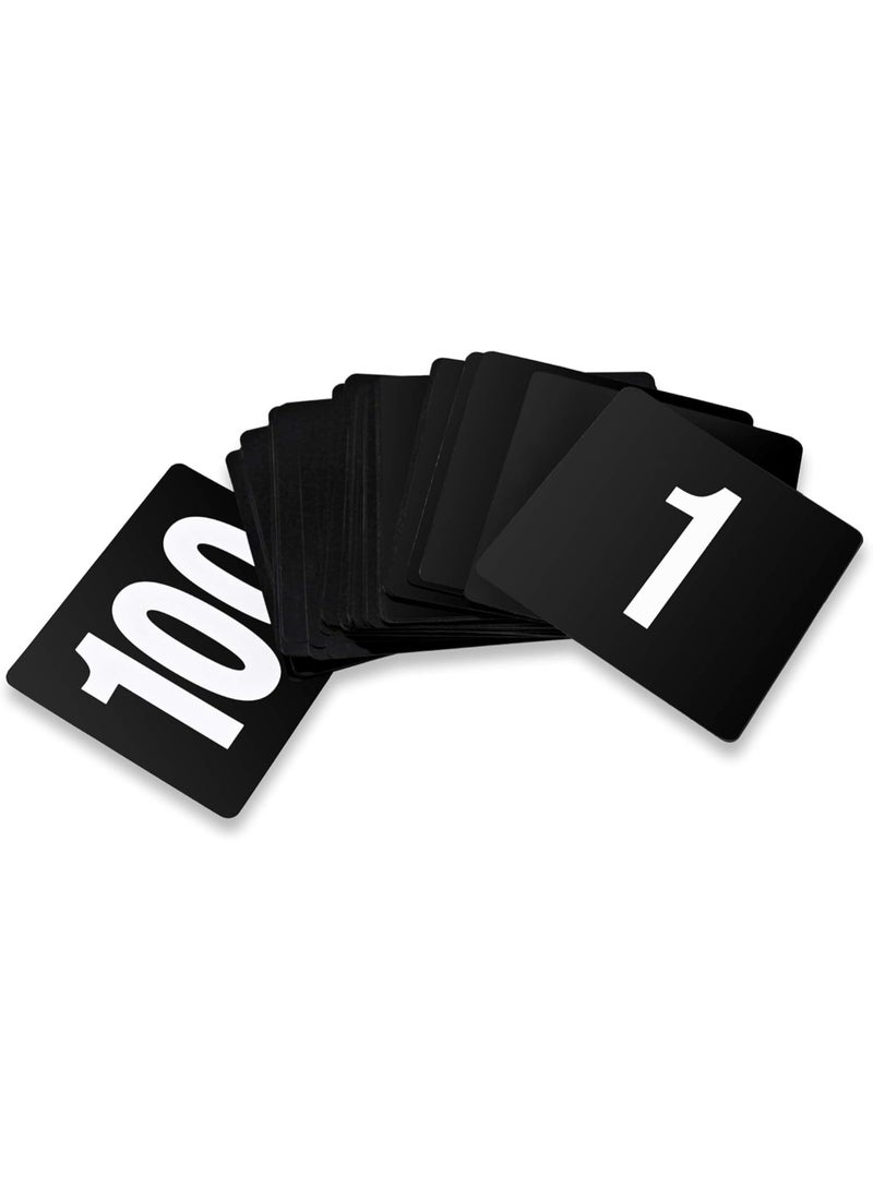 New Star Foodservice 23084 1-100 Double Side Plastic Table Numbers, 4" x 4" Inch, Light Grey on Black - Image 1