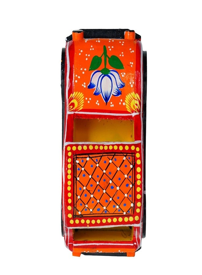 ITOS365 Handmade Wooden Car Toy for Kids | Hand-Painted Indian Folk Art Design | Eco-Friendly Wooden Vehicle | Decorative & Educational Toy | Gift for Children (Orange) - Image 4