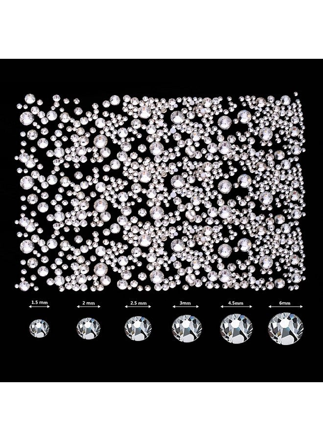 تيكيونايت 2000 قطعة من أحجار الراين ذات الظهر المسطح 6 مقاسات (1.5 6 مم) أحجار الراين الكريستالية المستديرة مع ملقط وقلم قطف من أحجار الراين للحرف اليدوية وملابس الأظافر وحقائب الأحذية والأعمال الفنية اليدوية (شفاف) - Image 2