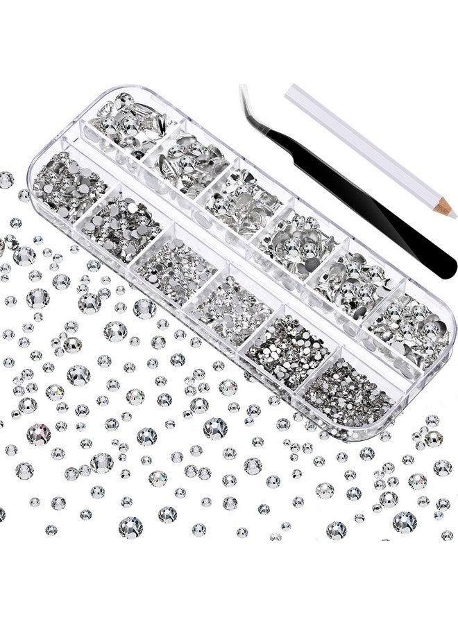 تيكيونايت 2000 قطعة من أحجار الراين ذات الظهر المسطح 6 مقاسات (1.5 6 مم) أحجار الراين الكريستالية المستديرة مع ملقط وقلم قطف من أحجار الراين للحرف اليدوية وملابس الأظافر وحقائب الأحذية والأعمال الفنية اليدوية (شفاف) - Image 1