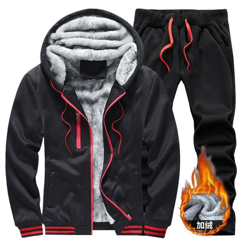 Men'S Casual Fleece-Lined Thick Hooded Suit Men'S Fashion Warm Sweater Coat Men'S Fashion - Image 2