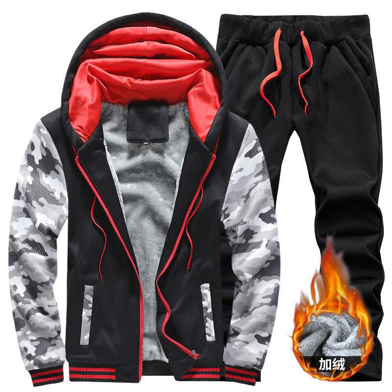 Men'S Casual Fleece-Lined Thick Hooded Suit Men'S Fashion Warm Sweater Coat Men'S Fashion - Image 3