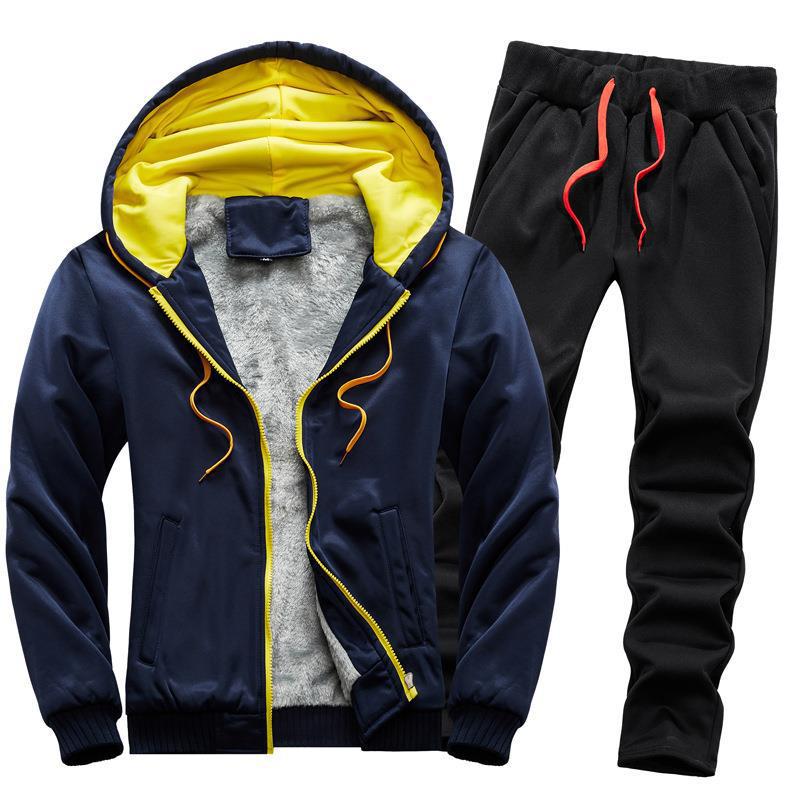 Men'S Casual Fleece-Lined Thick Hooded Suit Men'S Fashion Warm Sweater Coat Men'S Fashion - Image 1