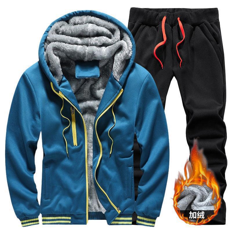 Men'S Casual Fleece-Lined Thick Hooded Suit Men'S Fashion Warm Sweater Coat Men'S Fashion - Image 4