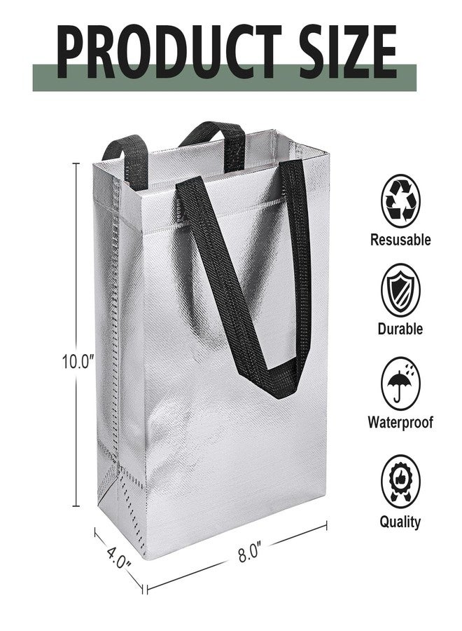 Hugro Tarfive 【18-Pack Silver】 Reusable Gift Bags with Handles, Bulk Goodie Bags for Valentines Day, Baby Shower, Birthday, Party Favors, Wedding, Holiday Goodie | 8x4x10 Inches | 18 Premium Silver Bag | Eco-Friendly - Image 2