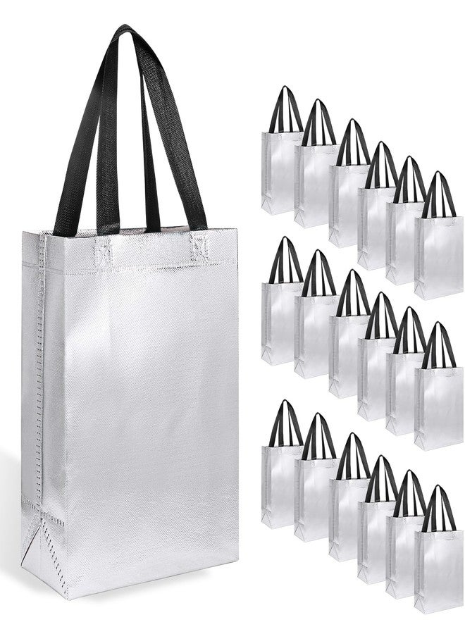 Hugro Tarfive 【18-Pack Silver】 Reusable Gift Bags with Handles, Bulk Goodie Bags for Valentines Day, Baby Shower, Birthday, Party Favors, Wedding, Holiday Goodie | 8x4x10 Inches | 18 Premium Silver Bag | Eco-Friendly - Image 1