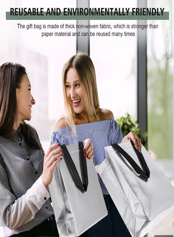 Hugro Tarfive 【18-Pack Silver】 Reusable Gift Bags with Handles, Bulk Goodie Bags for Valentines Day, Baby Shower, Birthday, Party Favors, Wedding, Holiday Goodie | 8x4x10 Inches | 18 Premium Silver Bag | Eco-Friendly - Image 5