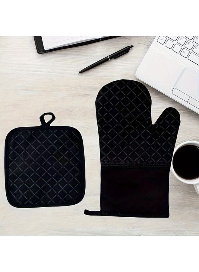 Black Anti Slip Glove Set With Pot Holder Soft Comfortable Super Grip Kitchen Tool - Image 5