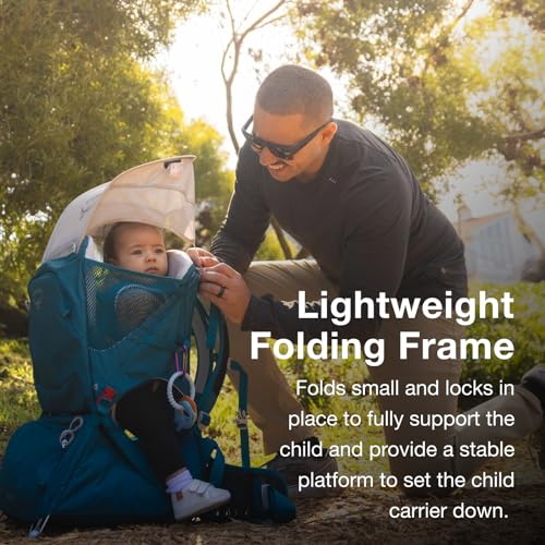 Osprey Poco SLT Lightweight Child Carrier Backpack – Slimmed-Down Hiking Carrier for Toddlers with Safety Harness, Sunshade, and Ventilated Backpanel – Lightweight Travel-Friendly Option, Deep Peyto - Image 3
