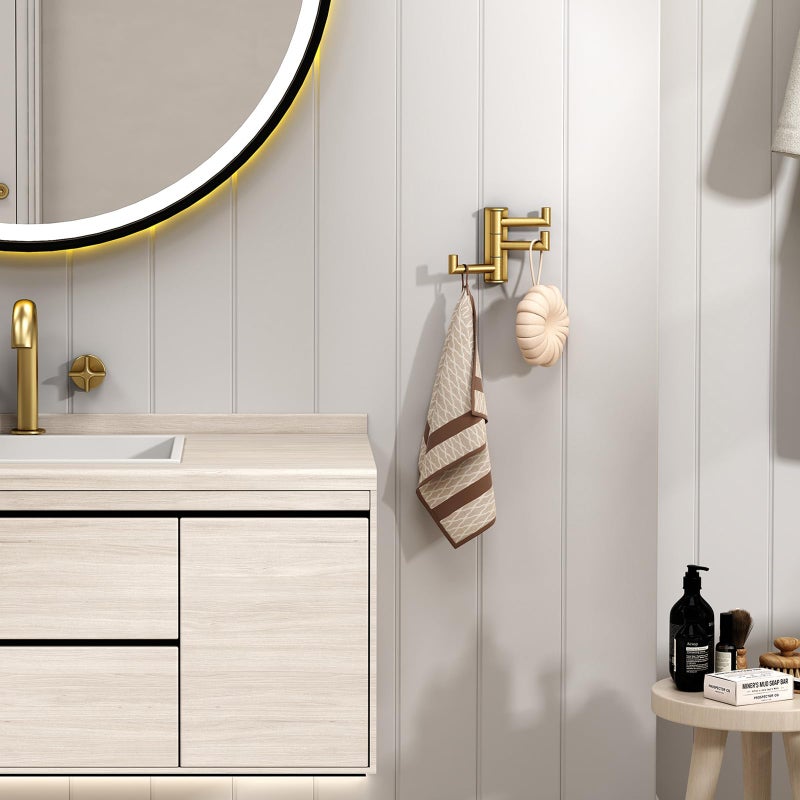 Angle Simple 3 Arms Towel Hook Brushed Dark Gold, 304 Stainless Steel Swivel Triple Towel Holder, Folding Bathroom Hook, Wall Mount - Image 3